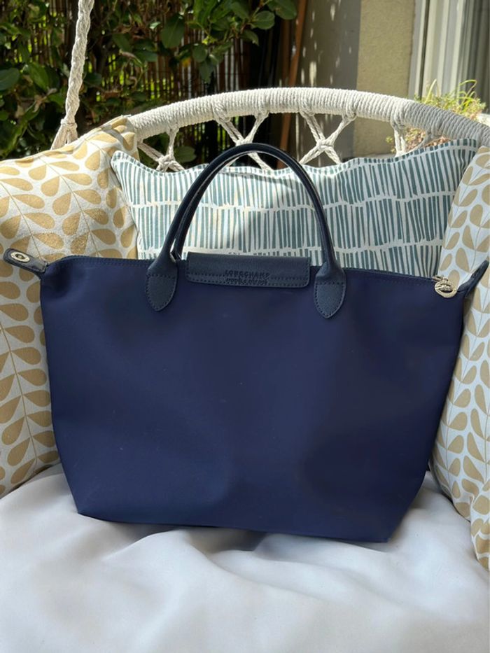 Sac Longchamp bleu marine toile et cuir - photo numéro 5