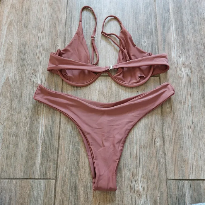 Maillot de bain 2 pièces Zaful taille L haut et bas marron - photo numéro 2