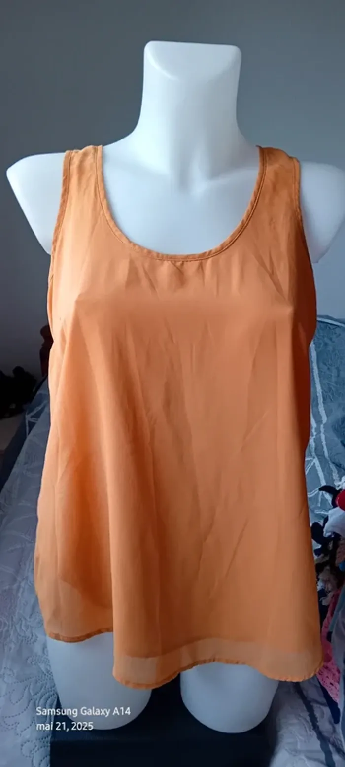 Blouse débardeur longue en voile superposé dos ouvert jaune moutarde femme M pimkie - photo numéro 6