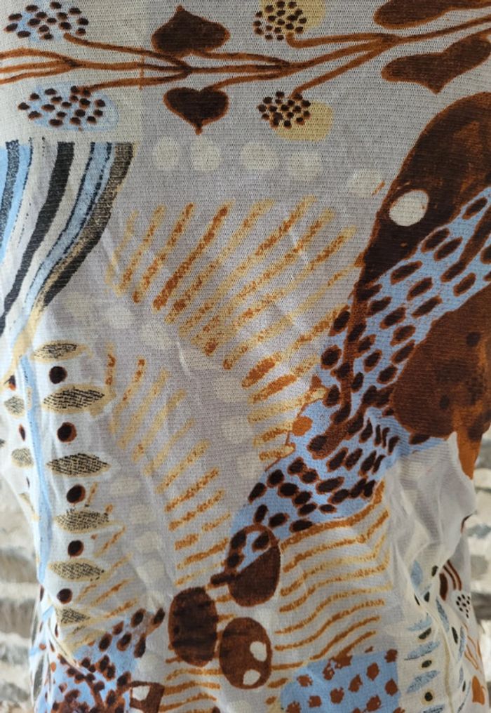 T-shirt blouse manches courtes à motifs marron bleu écru Afibel Taille 40 - photo numéro 8