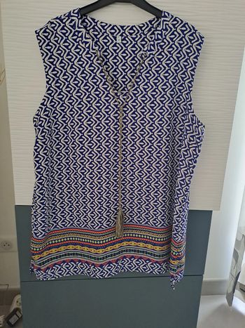 Tunique sans manches bleue motif ethnique T44 - TBE comme neuve
