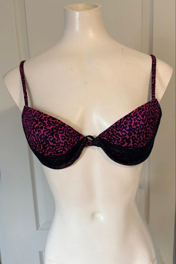  Soutien-gorge noir violet/rose léopard – 90B – Armatures & Rembourrage – TBE