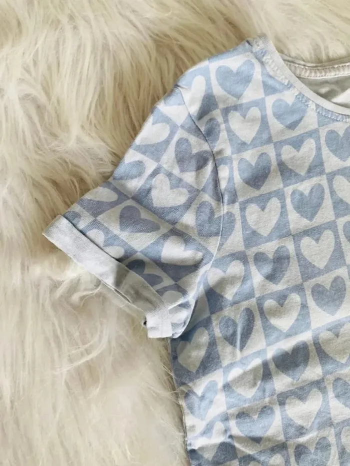 TEE shirt primark fille 7/8 ans bleu à cœurs - photo numéro 3