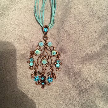 Collier fantaisie métal vieilli bleu et bronze