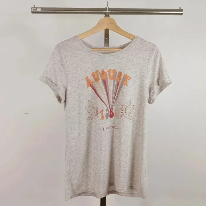 T-shirt femme "août 1969" August - Tshirt gris peace colombes, taille M Tshirt gris A547