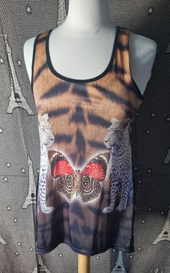 Débardeur imprimé tigre et papillon avec strass taille S-M