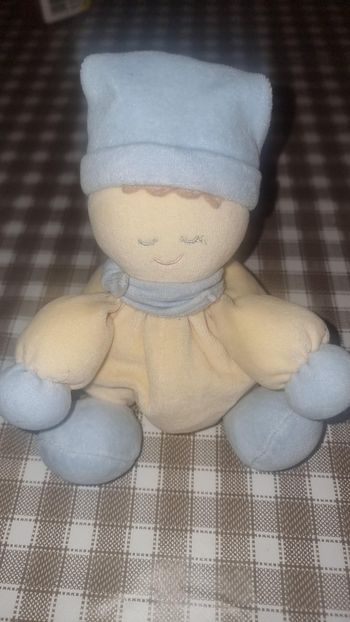Peluche vintage lutin NICOTOY beige bleu grelot
