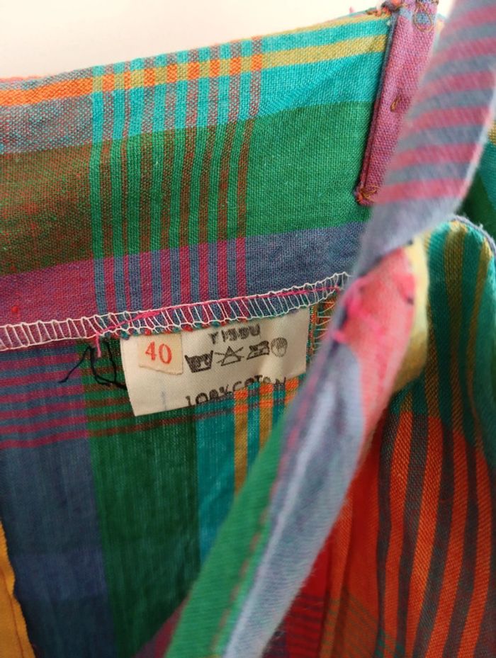 Robe vintage Multicolore coton carreaux madras - photo numéro 10