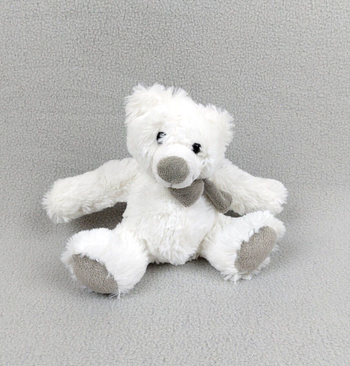 Petite peluche doudou ours blanc ENESCO écharpe grise yeux durs 20 cm TBE