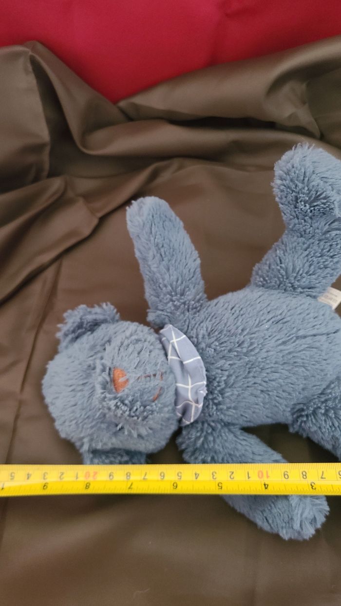 Peluche doudou ours bleu pétrole bandana carreaux Becquet - photo numéro 4
