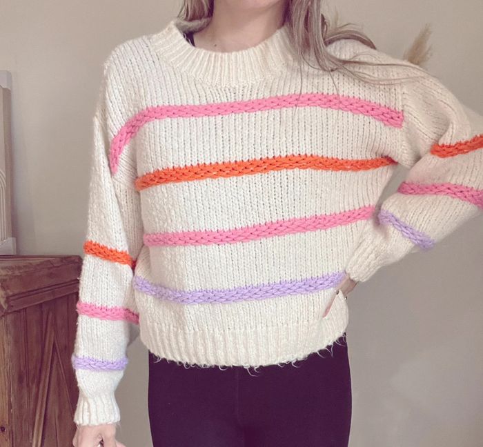 Pull crème et multicolore maille rayures taille xs - photo numéro 4