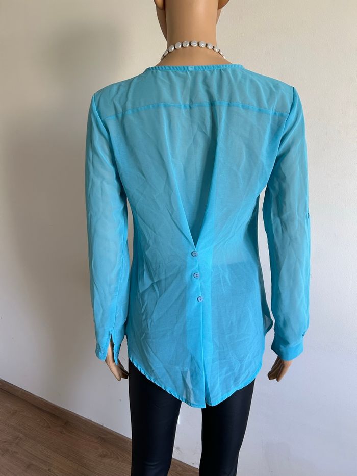 Blouse turquoise à manches longues taille 2 état satisfaisant (avec défaut) - photo numéro 6