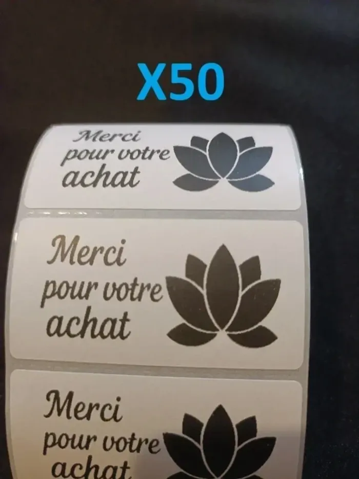 Lot de 50 étiquettes “Merci pour votre achat” 60×30 mm Design fleur de lotus - photo numéro 2