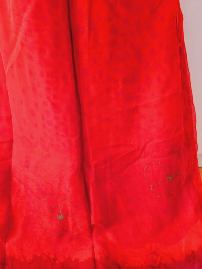 Robe longue rouge vintage René Derhy taille S 36 bordeaux motifs fleurs floraux - photo numéro 5
