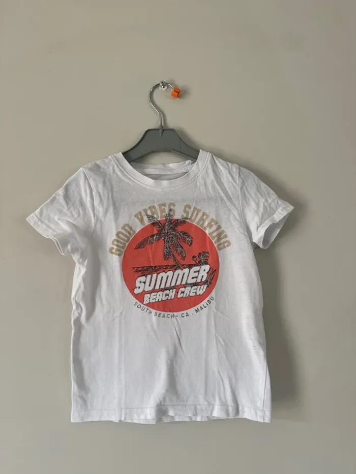 👕 t-shirt garçon 4 ans - la halle - 104 cm- bon état - blanc -100% coton