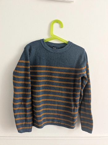 Pull bleu et marron rayé Kiabi 8 ans