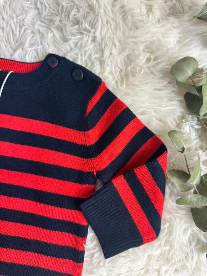 Pull Jacadi bleu et rouge taille 6 mois - photo numéro 2