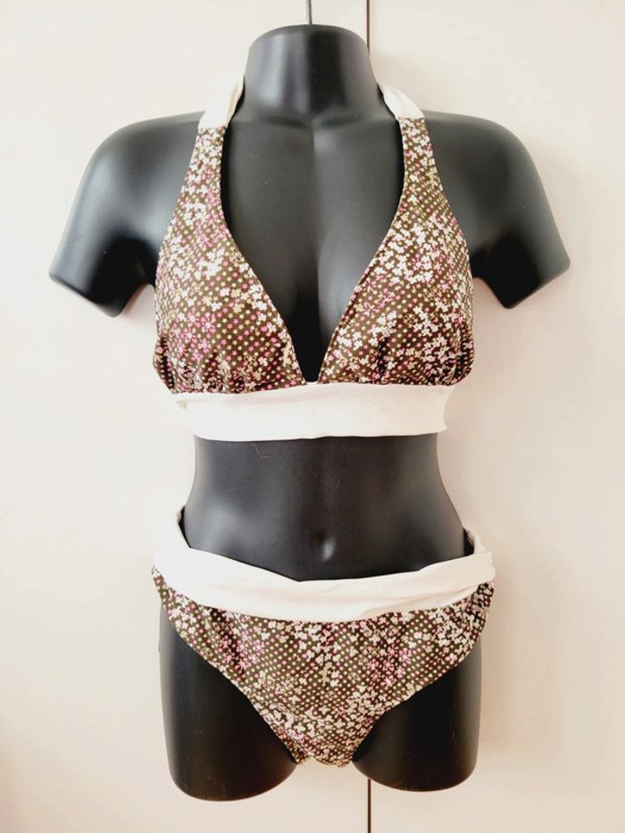 Maillot de bain 2 pièces taille XL 42 Lulu Castagnette fleurs vert rose