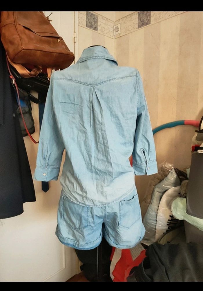Combishort chemise en bleu clair Manches trois-quart - photo numéro 2