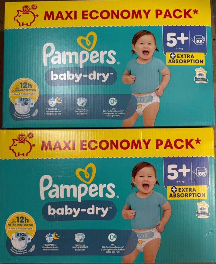 2 cartons Pampers baby dry taille 5+