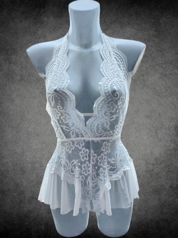 Superbe nuisette / body blanc cassé dentelle, chic et féminin Taille S/M