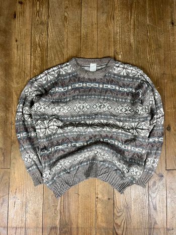 Pull vintage maille motifs rayures multicolore Made in Britain L