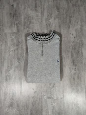 Pull Half Zip 1/4 Zip Col Camionneur Ralph Lauren Gris Logo Brodé Bleu Marine Taille 5XL Homme