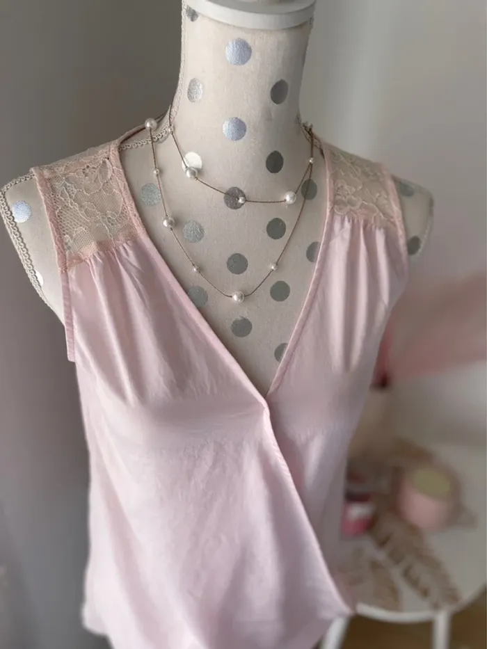 Blouse, rose, poudré, satinée et dentelle, 36 - photo numéro 3