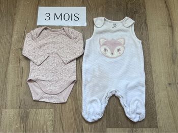 Ensemble grenouillère body + salopette renard 3 mois