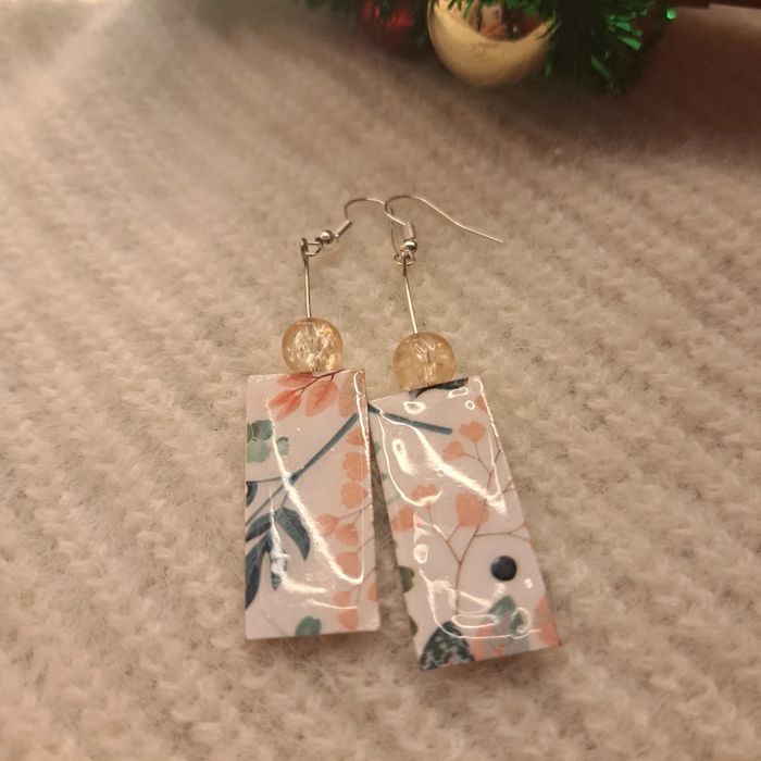 Boucles d'oreilles pendante rectangulaire légère multicolore - photo numéro 4