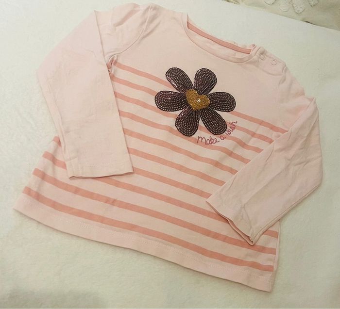 Tee shirt manche longue rose avec fleur 18 mois 84-89cm Inextenso - photo numéro 2