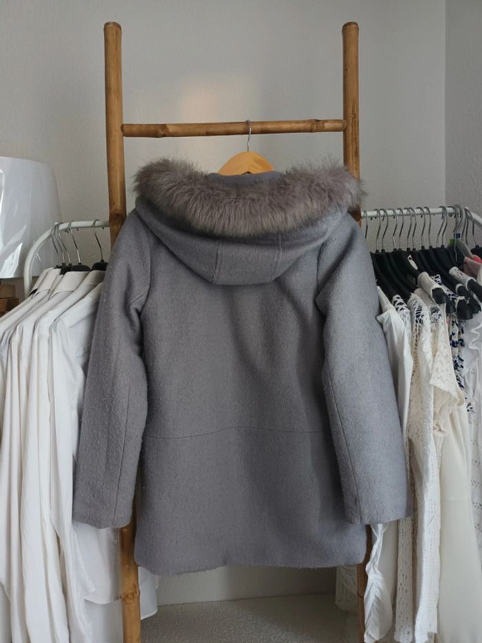 Joli manteau à capuche en laine gris très chaud Okaïdi 12 ans - photo numéro 6