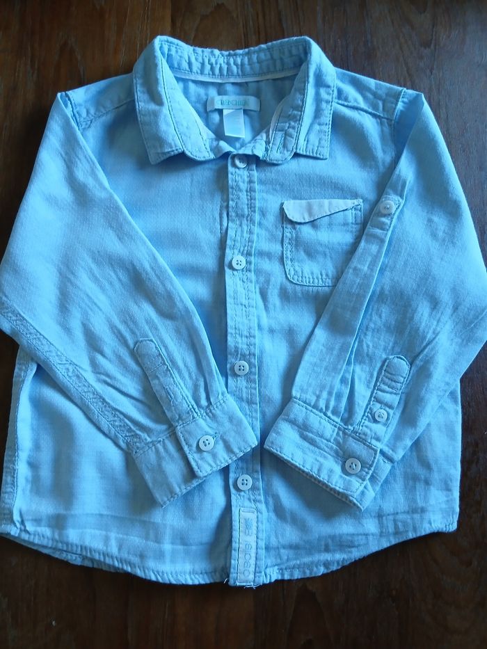 Chemise bebe en coton taille 23 mois marque obaibi couleur bleu ciel - photo numéro 4
