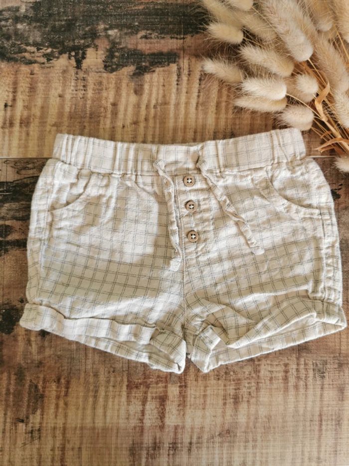 🌸Short beige carreau bébé 6mois léger type Lin Kiabi - photo numéro 6