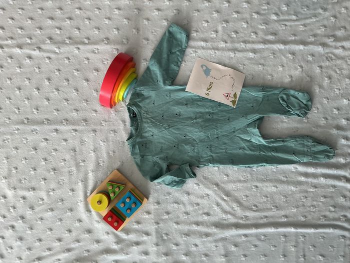 pyjama grenouillère en coton turquoise motifs baleines 6 mois kiabi - photo numéro 1