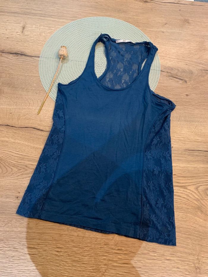 T shirt debardeur - bleu - dentelle - taille S - Akac Ecou - photo numéro 2