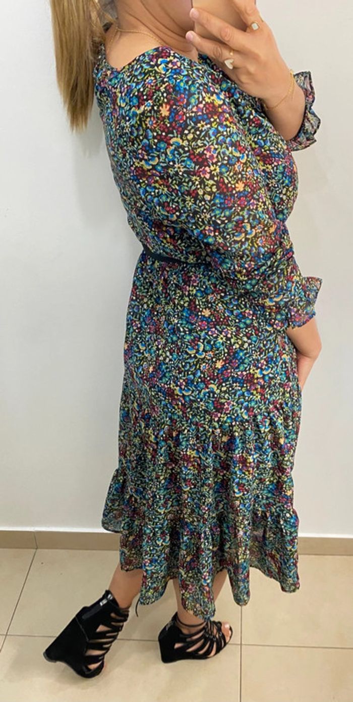 Jolie Robe Imprimée Fleurs Multicolore Avec Volant Taille M - photo numéro 6