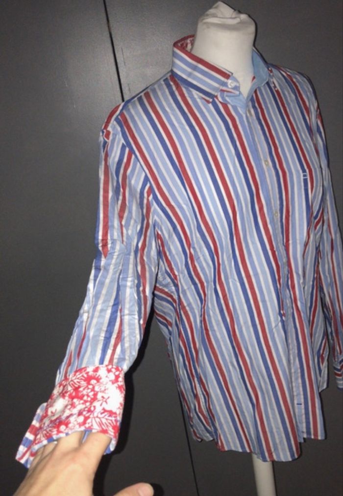 🩳 Chemise homme OLYMP Casual – rayures bleu, blanc et rouge – taille S - photo numéro 3