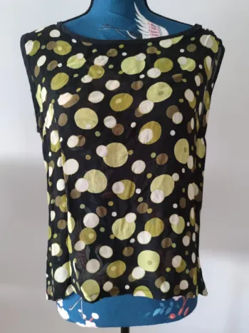 Blouse fluide vintage noire pois kaki