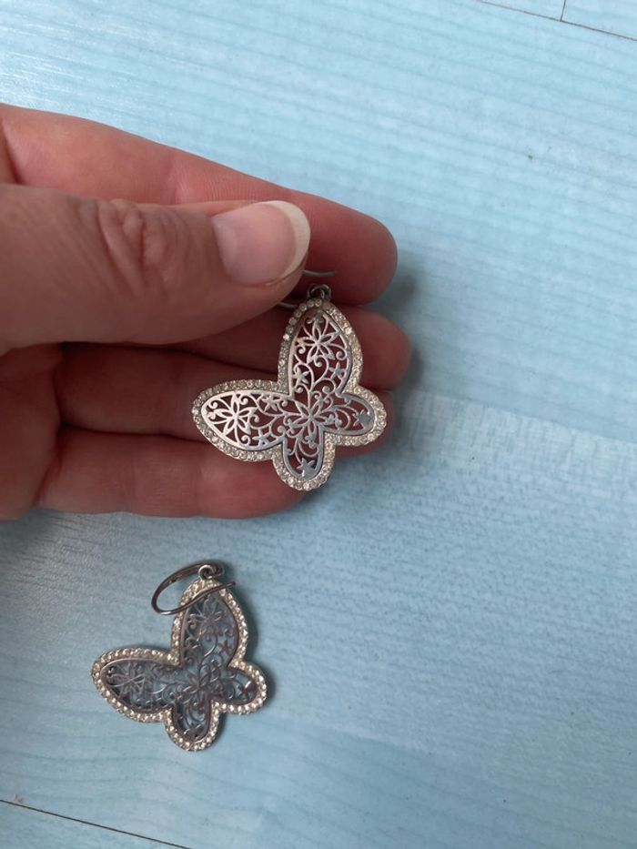 Boucles d’oreilles argentées papillons strass - photo numéro 2