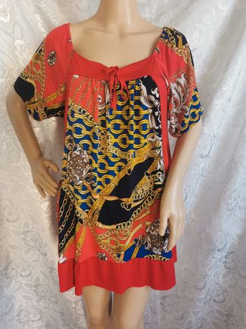 🌹Tunique rouge imprimé chaînes multicolores - Taille 42