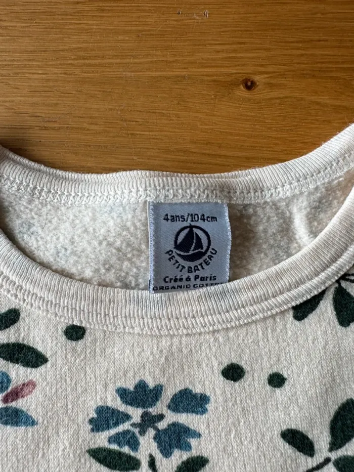 Pyjama 2 pieces en ML en molleton fond beige et fleurs vertes - Taille 4 Ans - photo numéro 4