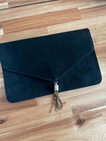 Pochette noire sac à main soirée chic femme doré velours suédine