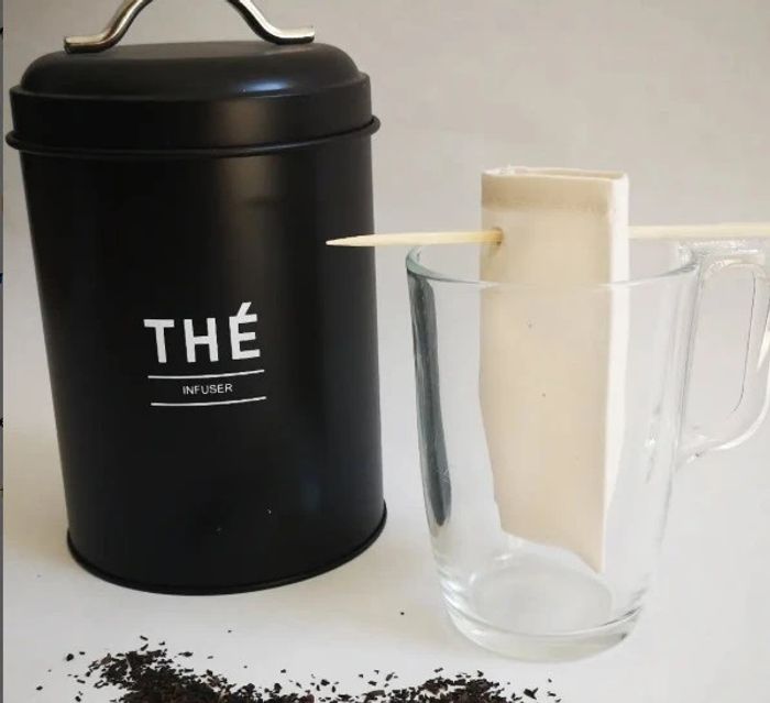 Filtre à thé lavable et réutilisable – Tissu bio coton Oeko Tex+ bâton en bambou