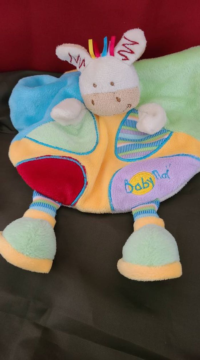 Doudou Peluche Plat Rond Cheval Zébre Ane Bleu Vert Orange BabyNat - photo numéro 3