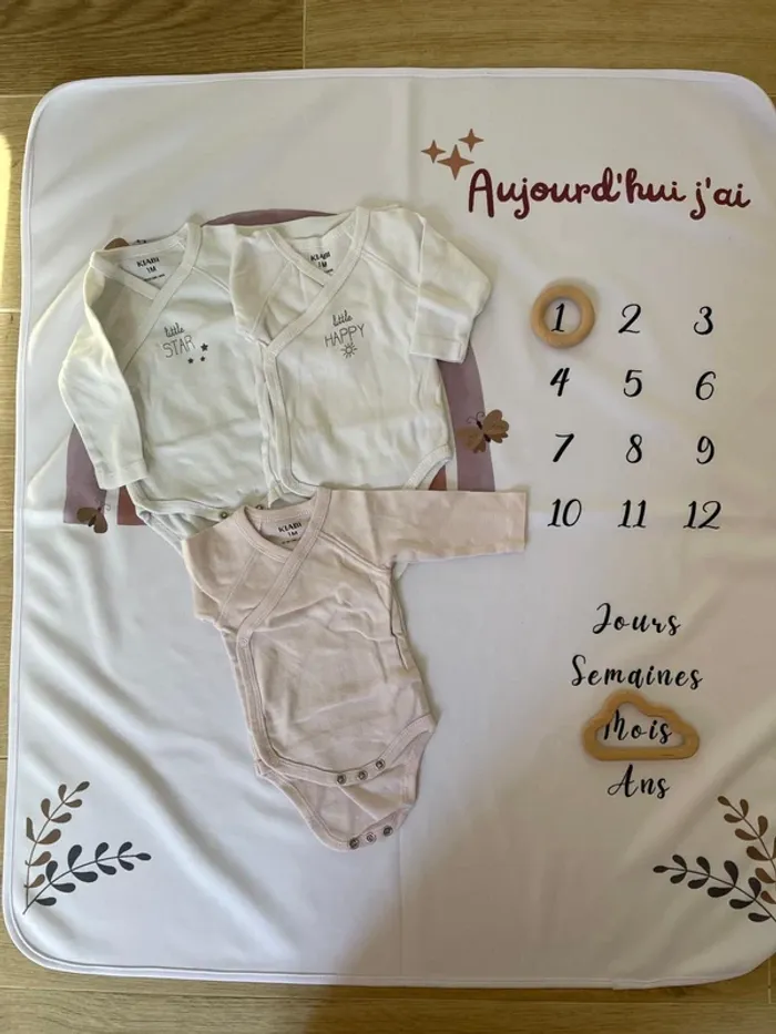Lot de 3 bodies manches longues - Taille 1 mois - Fille - Kiabi - photo numéro 4