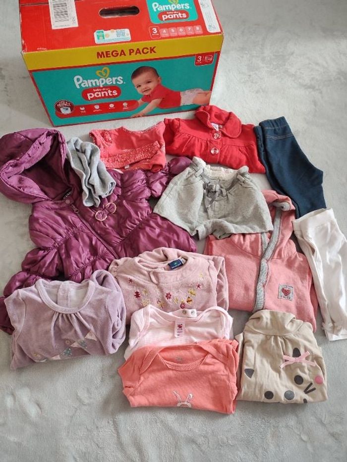 Paquet de Pampers T3 et lot bébé filles 6 /9 mois