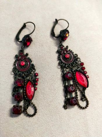 Boucles d’oreilles baroques rouges & bronze – Fantaisie vintage
