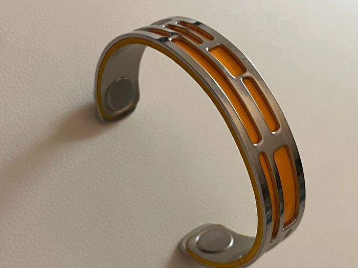 Bracelet manchette acier cuir jaune neuf - photo numéro 2