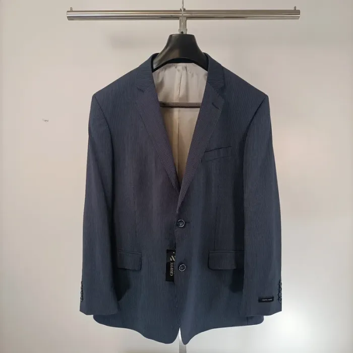 Veste de costume bleue à fines rayures blanches Griffe Noire Taille 52 A469